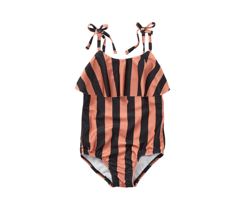 Sproet & Sprout Swimsuit straps painted stripe print Café