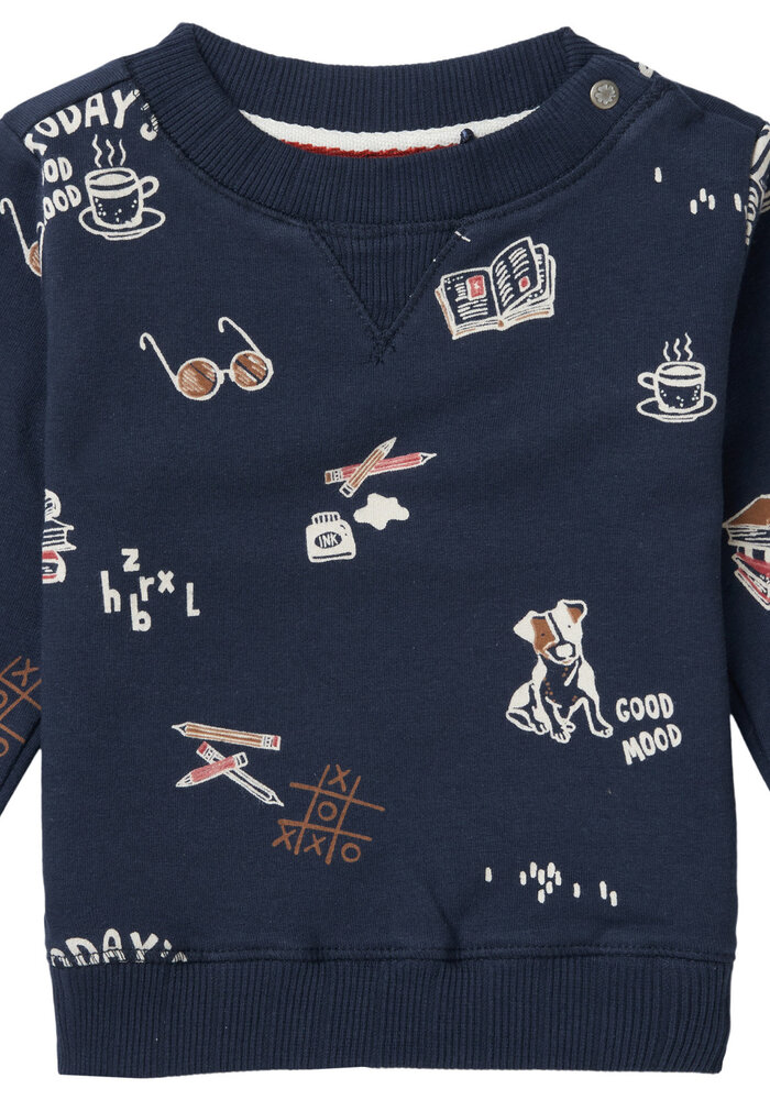 Noppies Boys sweater Troutman long sleeve allover print Black Iris