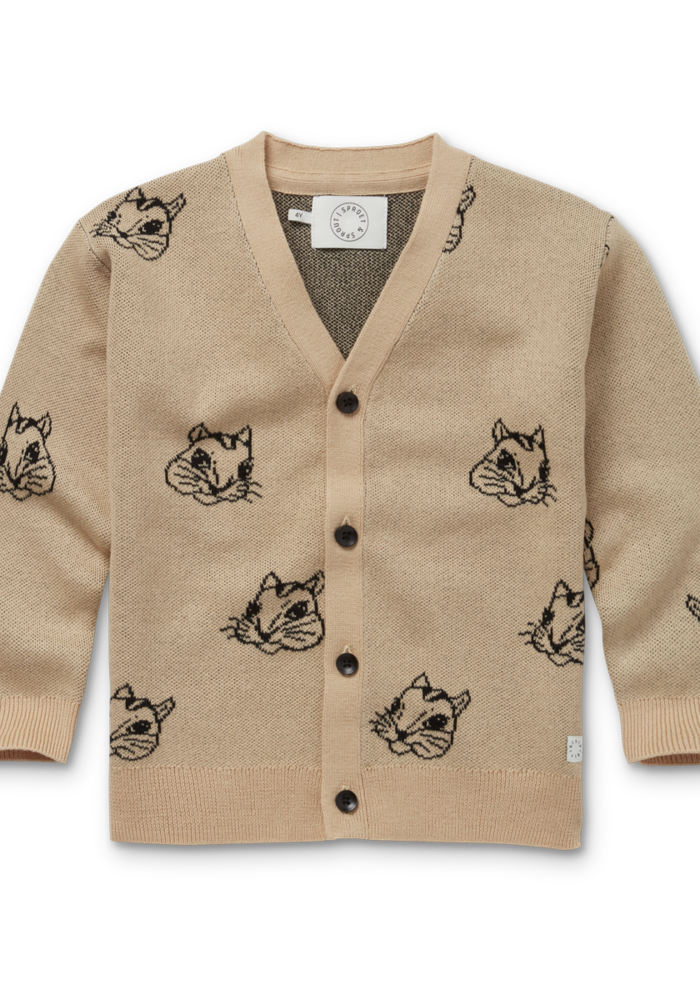 Sproet & Sprout Cardigan intarsia Squirrel print Nougat