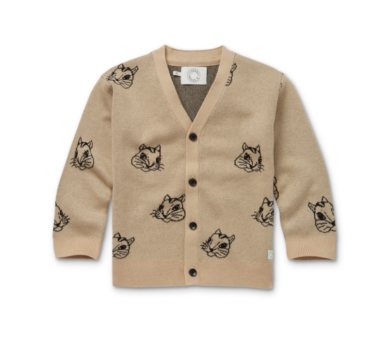 Sproet & Sprout Cardigan intarsia Squirrel print Nougat