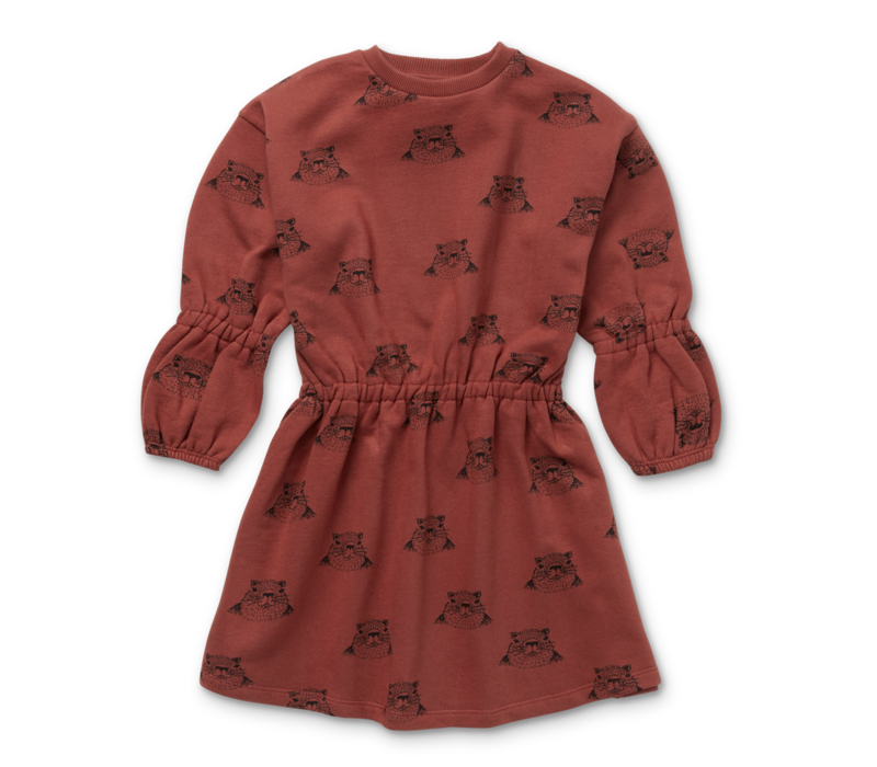 Sproet & Sprout Sweat dress Marmot print Barn red