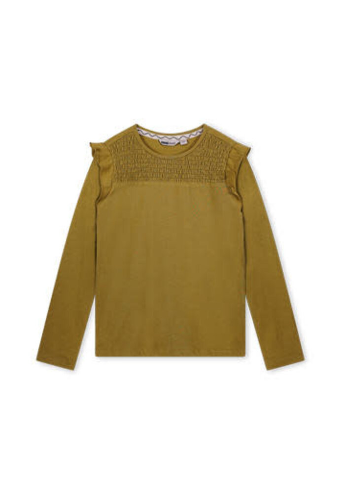 Moodstreet Girls ruffle smock longsleeve Moss