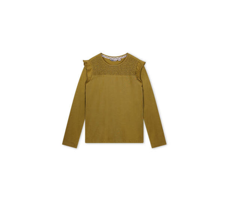 Moodstreet Girls ruffle smock longsleeve Moss