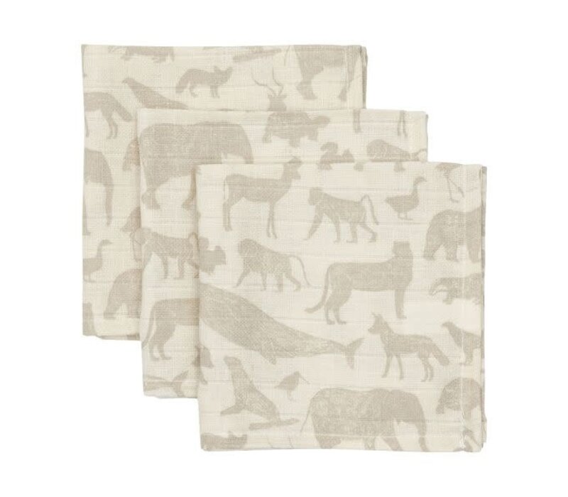 Jollein Hydrofiel monddoekjes Animals nougat (3pack)