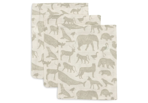 Jollein Jollein Washandje Hydrofiel Animals Olive green (3 pack)