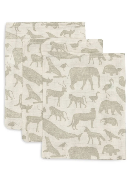 Jollein Jollein Washandje Hydrofiel Animals Olive green (3 pack)