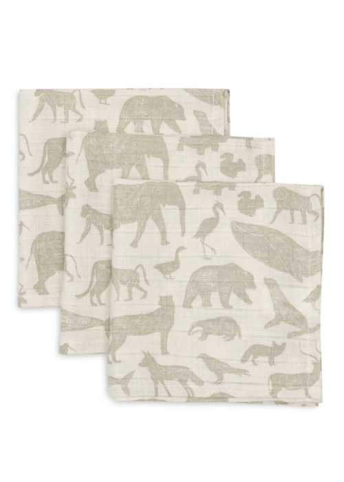 Jollein Jollein Hydrofiel monddoekjes Animals Olive Green (3pack)