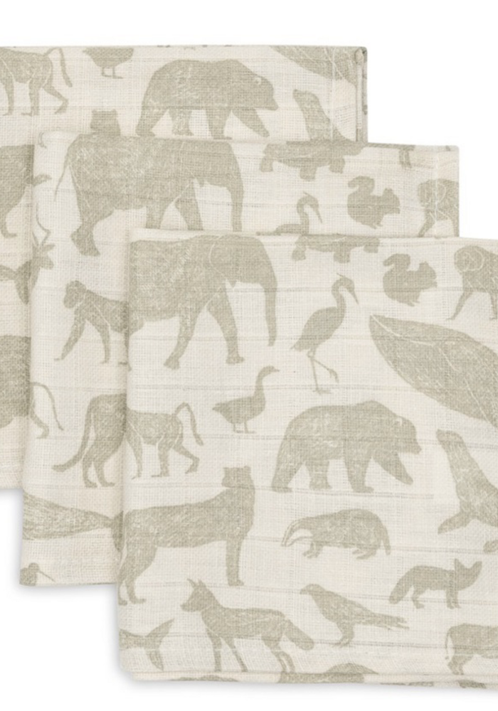 Jollein Hydrofiel monddoekjes Animals Olive Green (3pack)