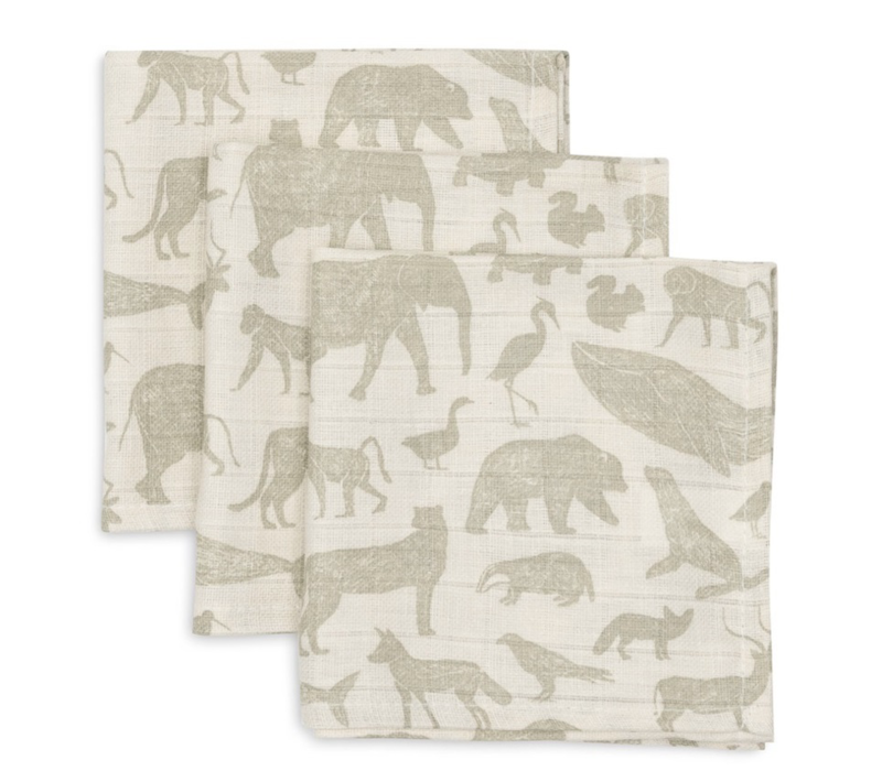 Jollein Hydrofiel monddoekjes Animals Olive Green (3pack)