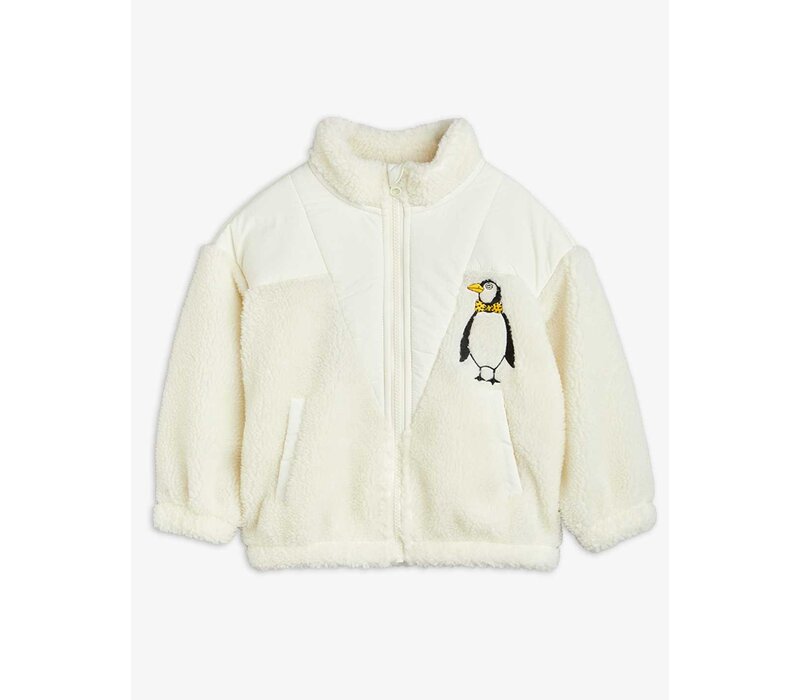 Mini Rodini Penguin pile zip cardigan White