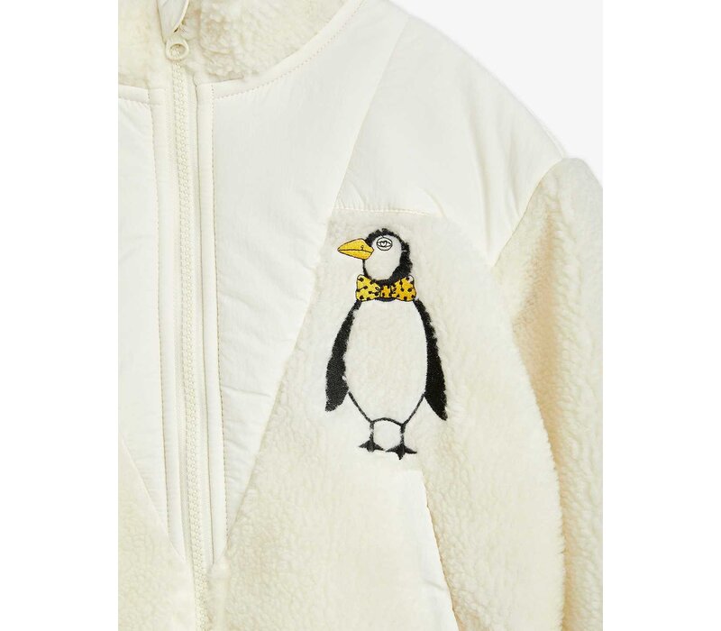 Mini Rodini Penguin pile zip cardigan White