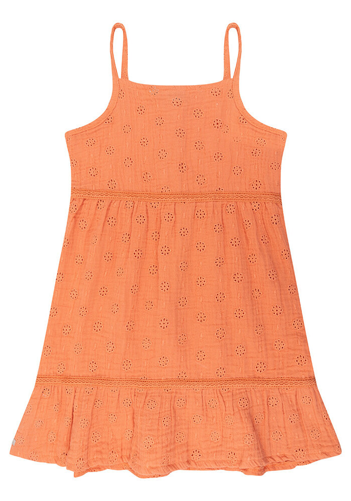 Daily Seven Dress Muslin Broderie Peach Melba