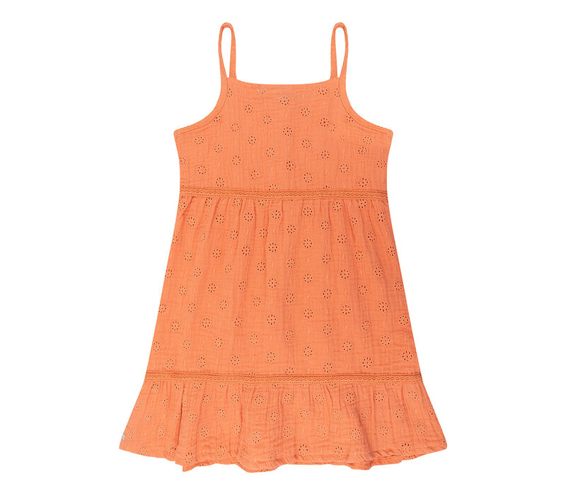 Daily Seven Dress Muslin Broderie Peach Melba