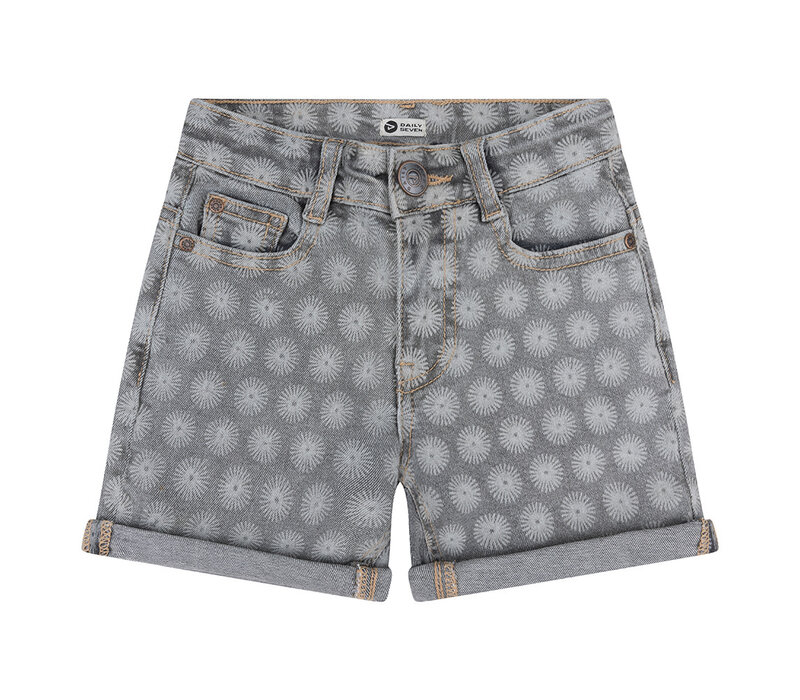 Daily Seven Denim Short Wide Fit Printed Grey Denim