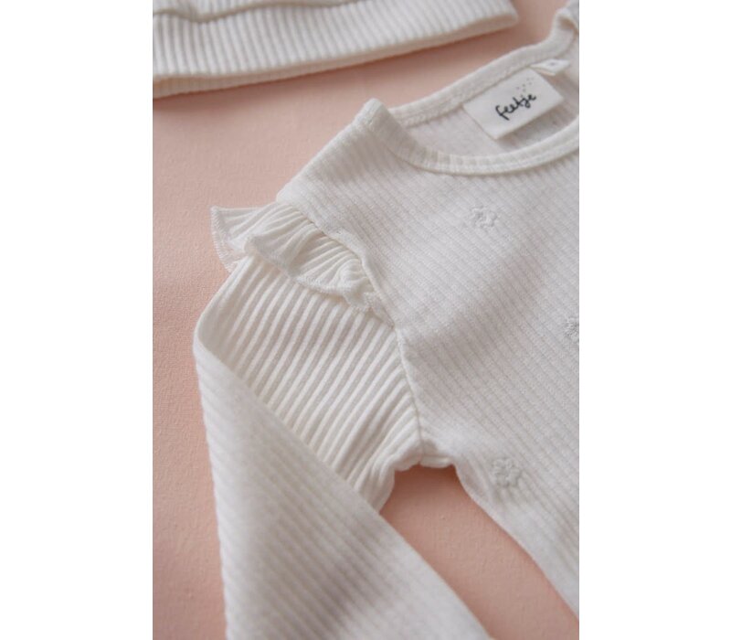 Feetje Longsleeve rib met borduursels - Strawberry Fields Offwhite