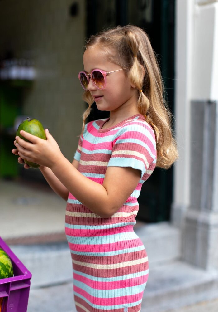 Moodstreet Girls striped rib knitted dress Dusty Mint