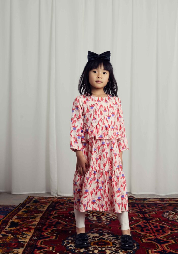 Mini Rodini Fuchsia aop woven frill dress Red