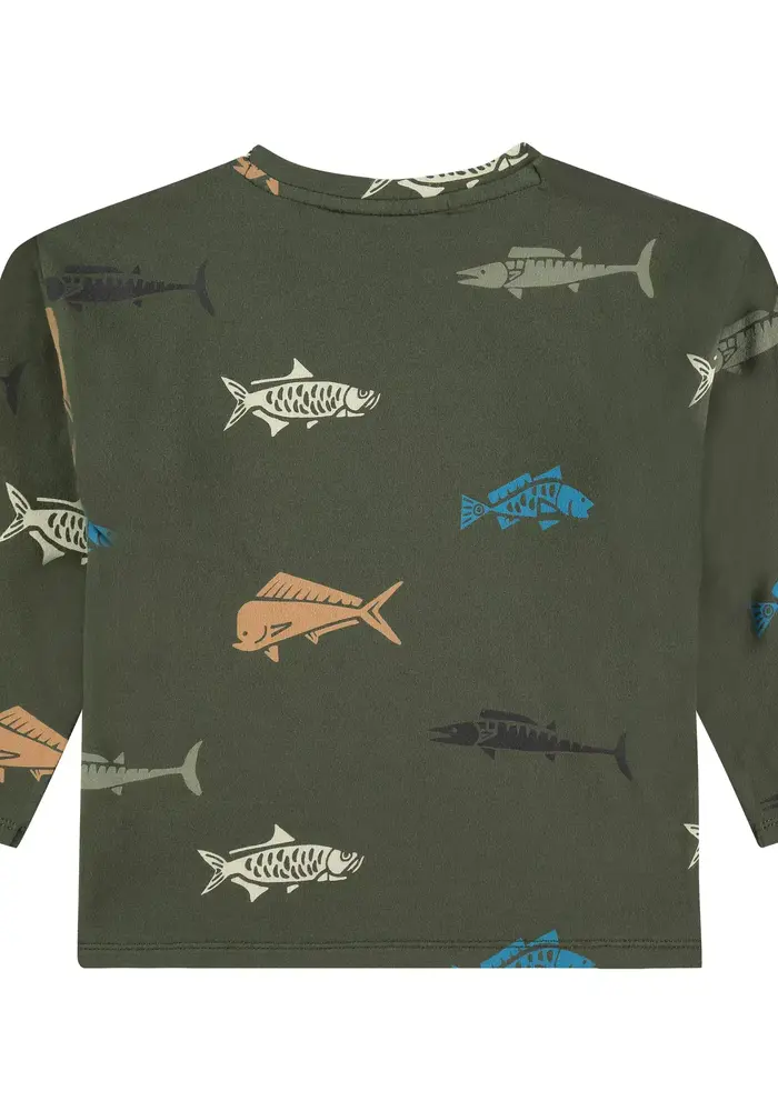 STAINS AND STORIES boys t-shirt long sleeve dark army