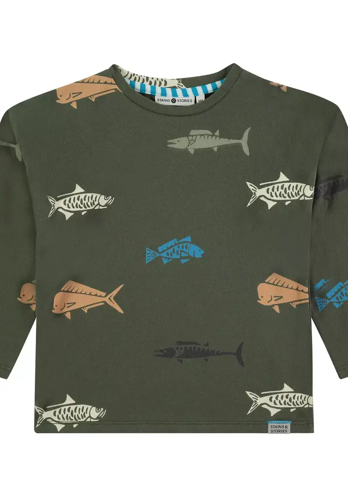 STAINS AND STORIES boys t-shirt long sleeve dark army