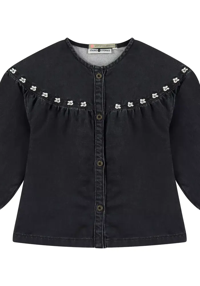 STAINS AND STORIES girls denim blouse mid grey