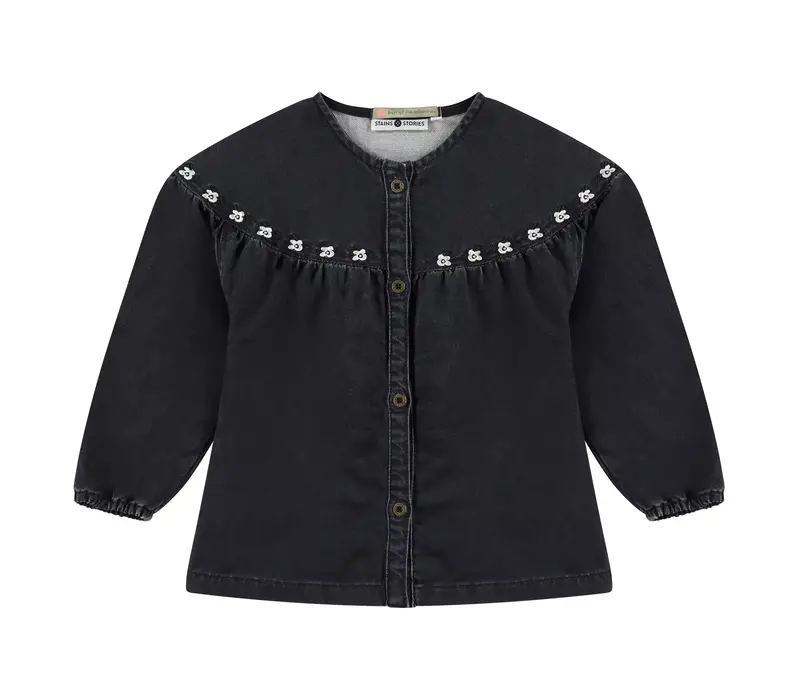 STAINS AND STORIES girls denim blouse mid grey