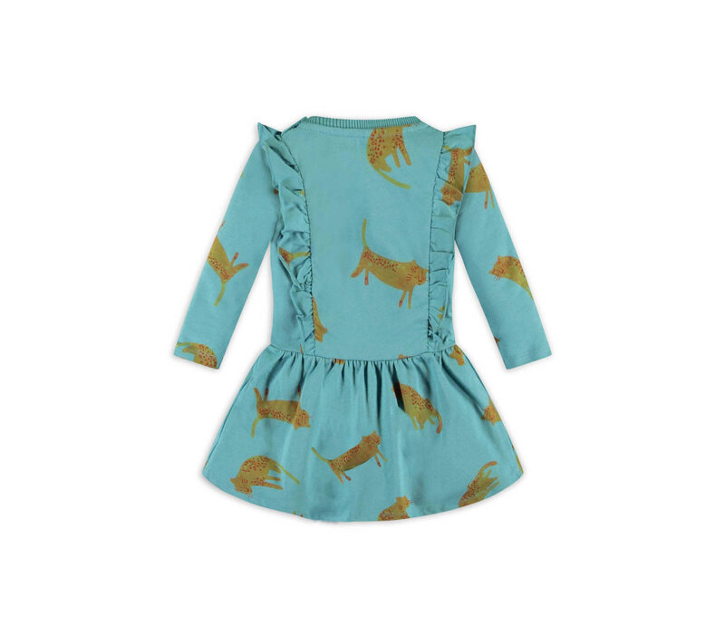 The New Chapter Long sleeve dress with wild panther aop and ruffles