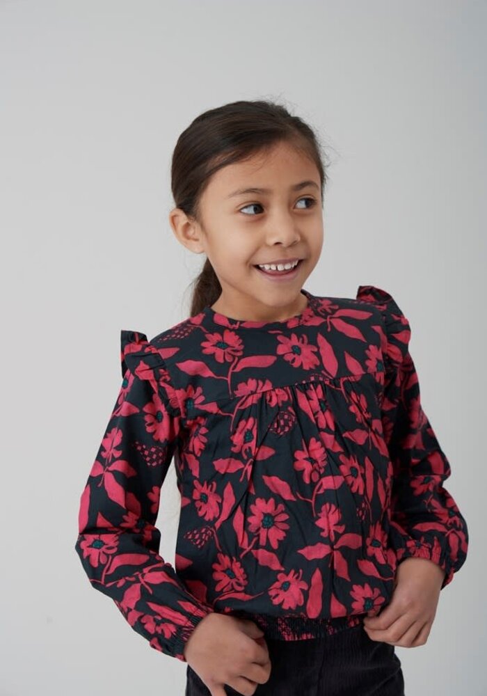Jubel Blouse ruches AOP - Girls Club Antraciet
