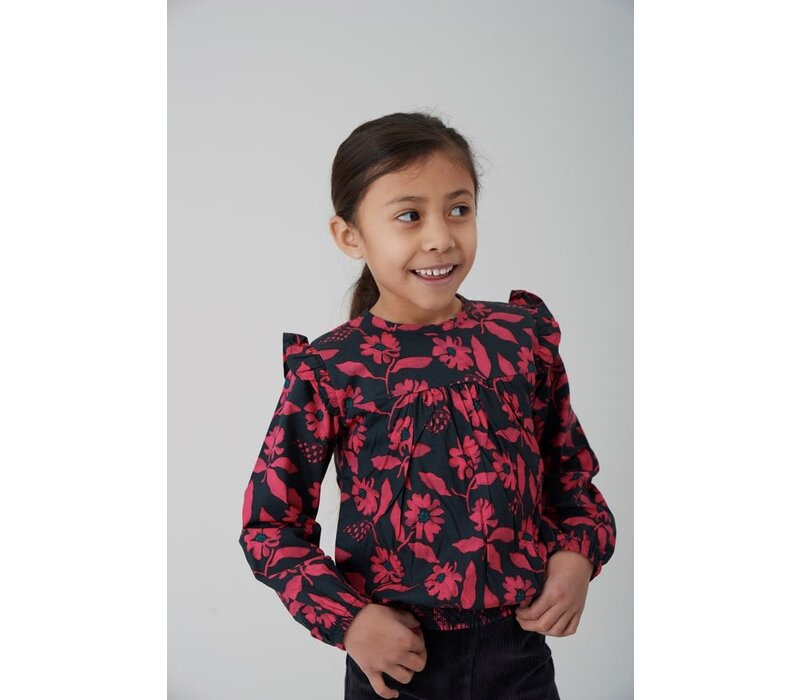 Jubel Blouse ruches AOP - Girls Club Antraciet