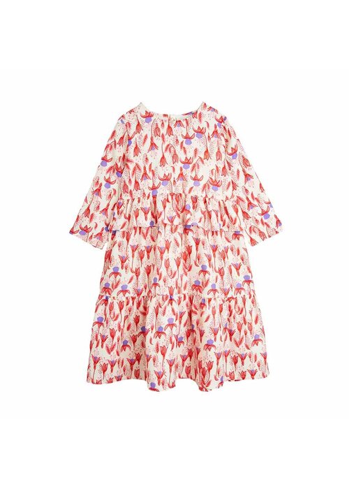 Mini Rodini Mini Rodini Fuchsia aop woven frill dress Red