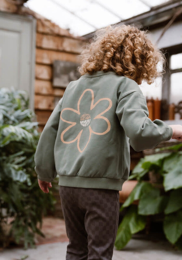 Daily Seven Oversized Sweater Big Flower Light Army