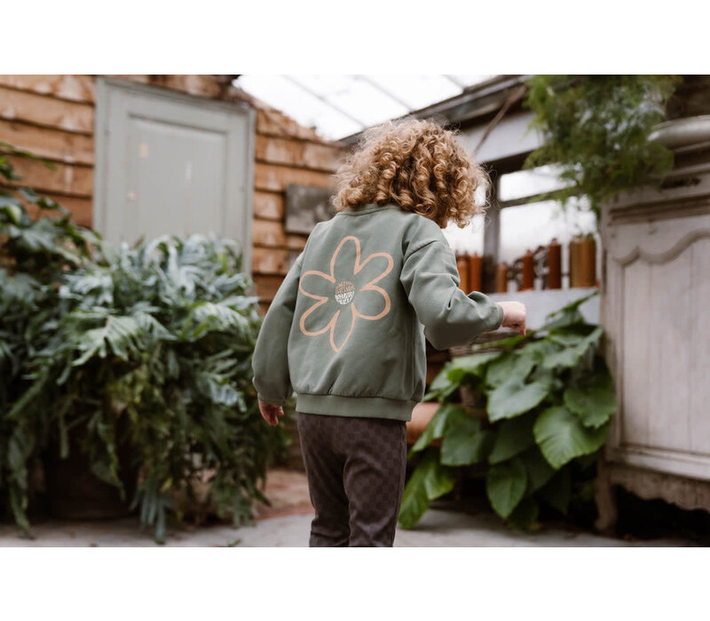 Daily Seven Oversized Sweater Big Flower Light Army