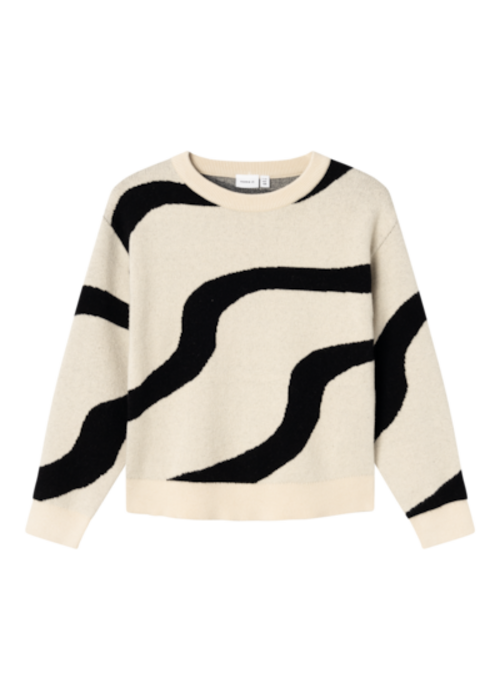 Name it Name-it NKFNAFINE LS SHORT KNIT Summer Sand w. black pattern