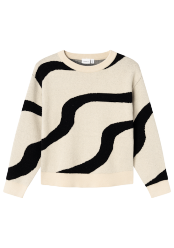 Name-it NKFNAFINE LS SHORT KNIT Summer Sand w. black pattern