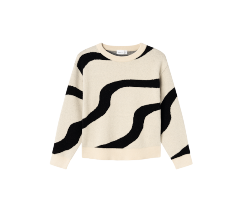 Name-it NKFNAFINE LS SHORT KNIT Summer Sand w. black pattern