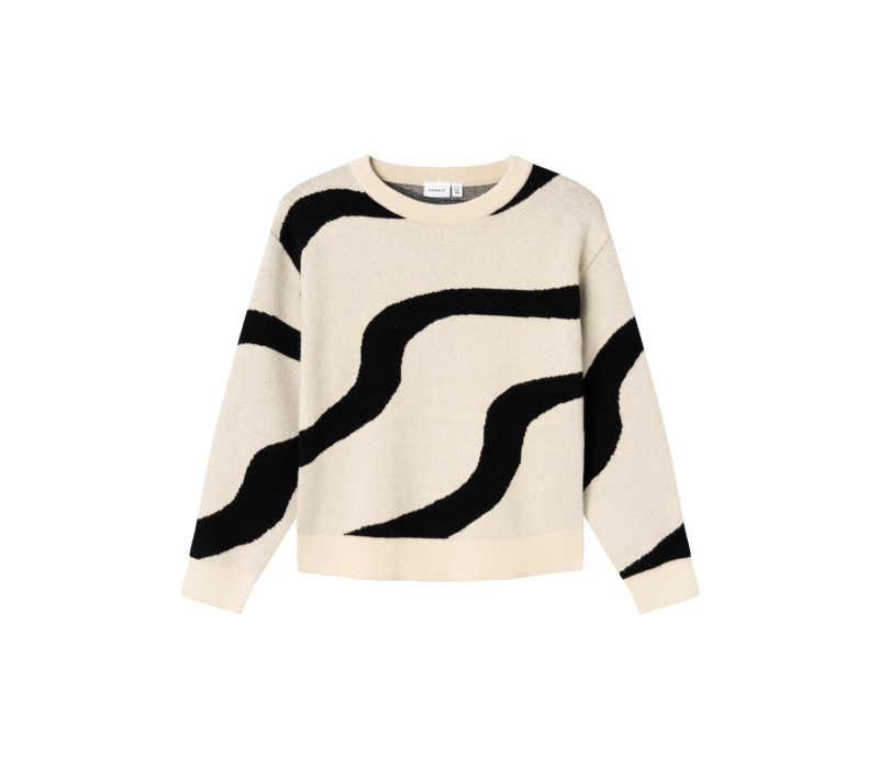 Name-it NKFNAFINE LS SHORT KNIT Summer Sand w. black pattern