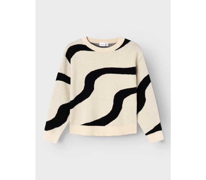 Name-it NKFNAFINE LS SHORT KNIT Summer Sand w. black pattern