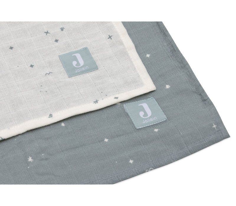 Jollein Hydrofiele Doek Large 115x115cm Twinkling - Sea Green - 2 Stuks