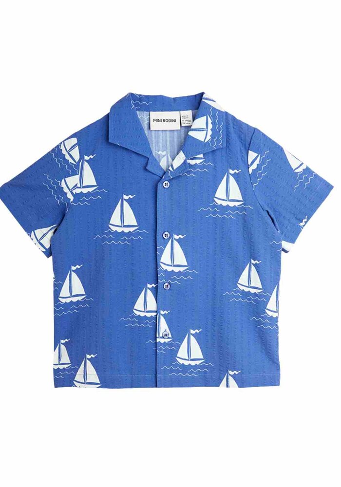 Mini Rodini Sailing boats aop woven ss shirt Blue