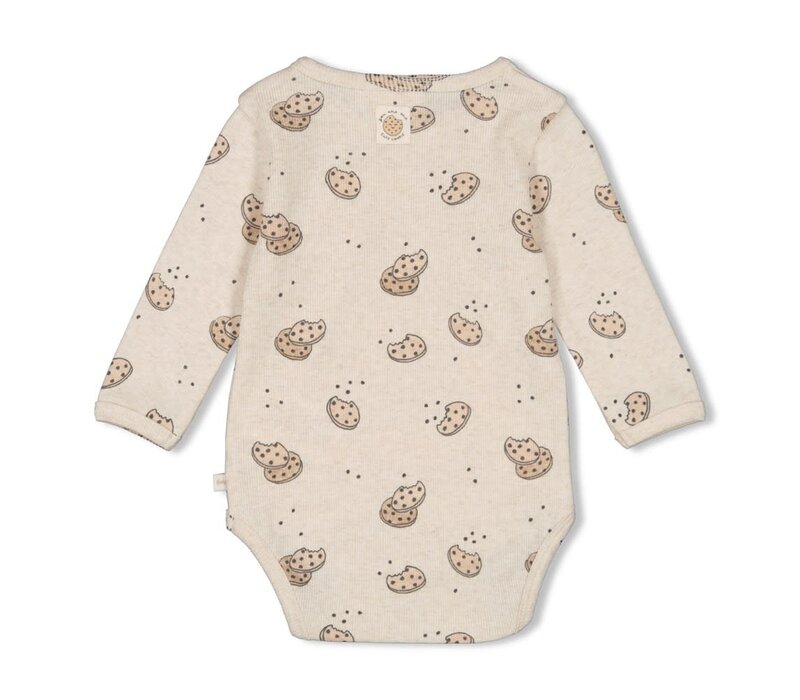 Feetje Wikkelromper AOP rib - Cute Cookie Offwhite melange
