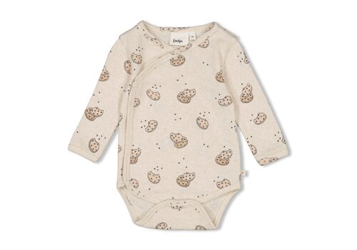 Feetje Feetje Wikkelromper AOP rib - Cute Cookie Offwhite melange