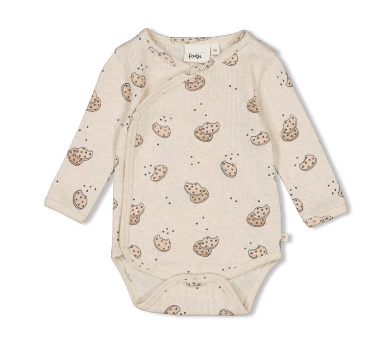 Feetje Wikkelromper AOP rib - Cute Cookie Offwhite melange