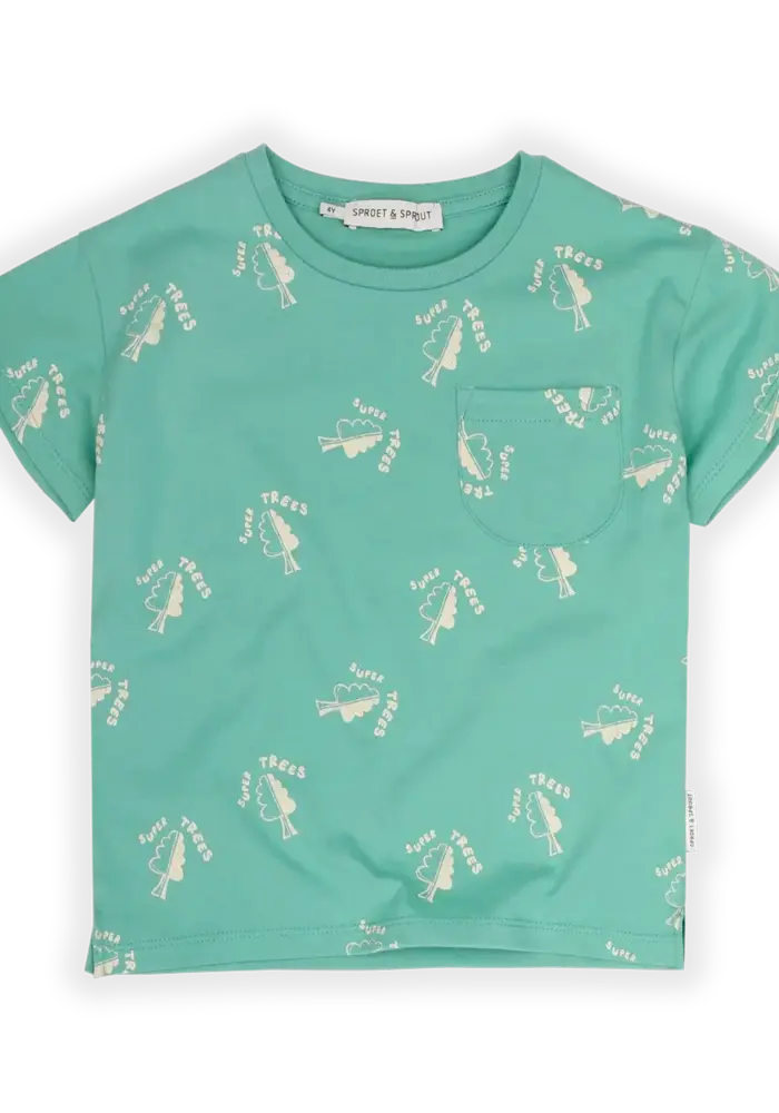 Sproet & Sprout T-shirt pocket trees print  Botanical green