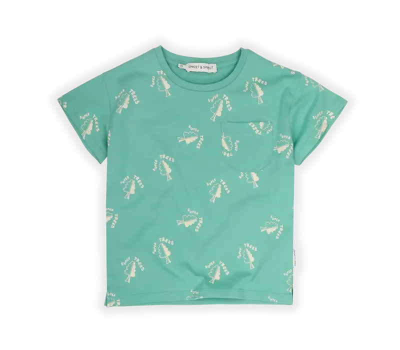 Sproet & Sprout T-shirt pocket trees print  Botanical green