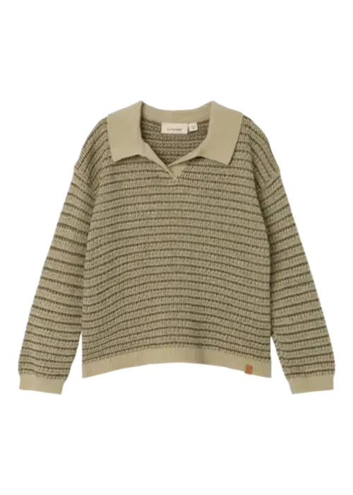 Lil' Atelier Lil 'Atelier Barker LS Knit Polo Moss Gray
