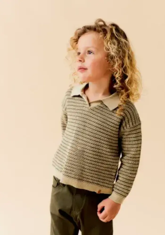Lil 'Atelier Barker LS Knit Polo Moss Gray