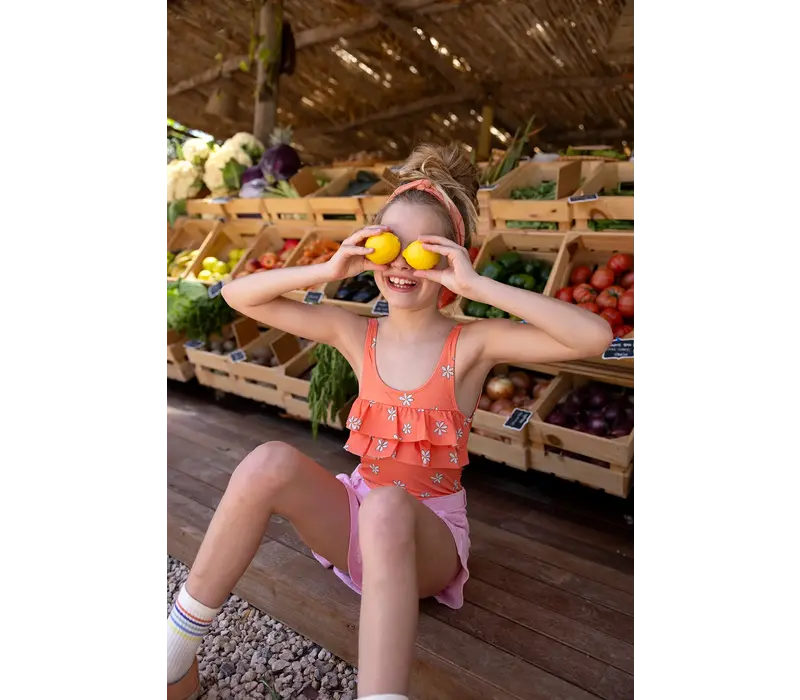Sproet & Sprout Swimsuit chest ruffle daisies print  Blush