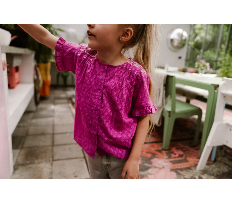 Daily Seven Shirt Embroidery Cherry Purple