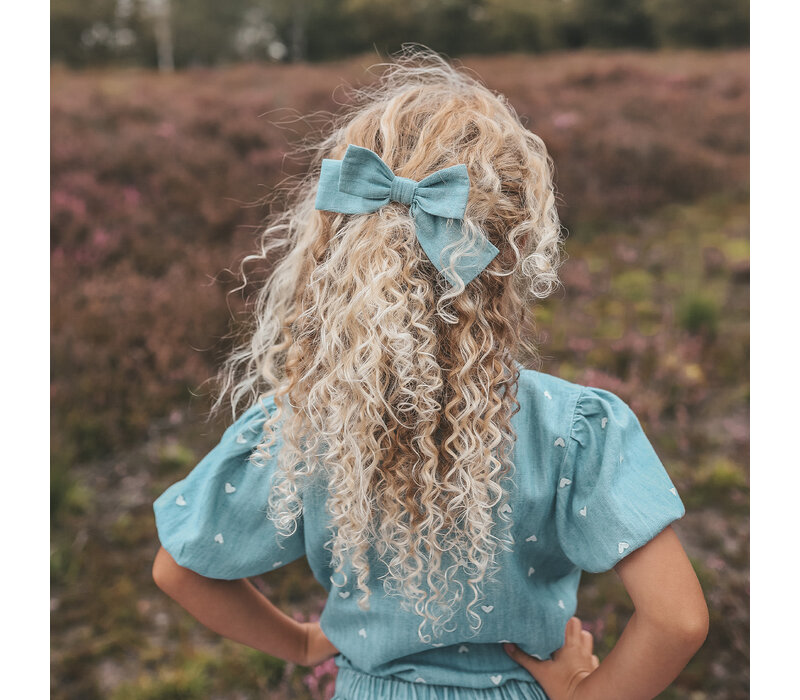 Your Wishes Light Blue Slub Denim Bow Clip