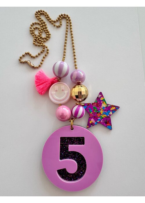 ByMelo Bymelo Verjaardagsketting Paars/ Glitter cijfer 5