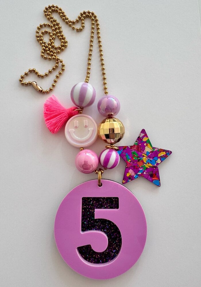 Bymelo Verjaardagsketting Paars/ Glitter cijfer 5